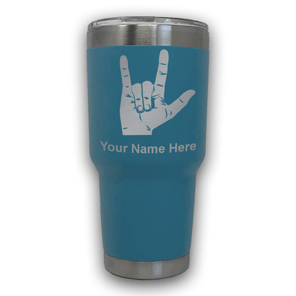 LaserGram 30oz Tumbler Mug, Sign Language I Love You, Personalized Engraving Included