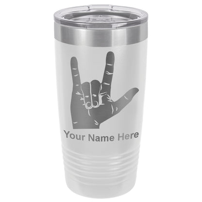 20oz Vacuum Insulated Tumbler Mug, Sign Language I Love You, Personalized Engraving Included