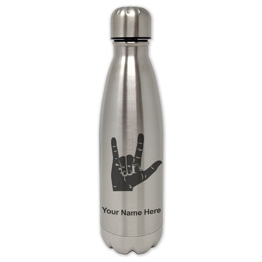 LaserGram Single Wall Water Bottle, Sign Language I Love You, Personalized Engraving Included