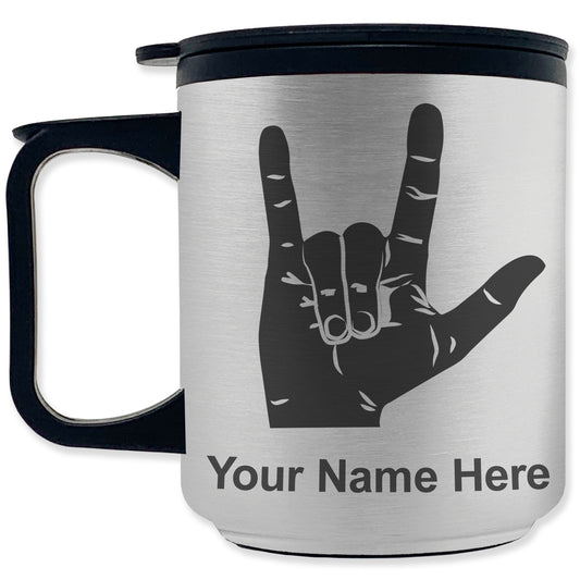 Coffee Travel Mug, Sign Language I Love You, Personalized Engraving Included
