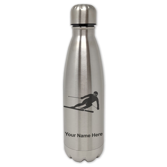 LaserGram Single Wall Water Bottle, Skier Downhill, Personalized Engraving Included