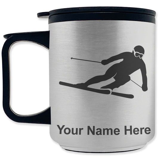 Coffee Travel Mug, Skier Downhill, Personalized Engraving Included