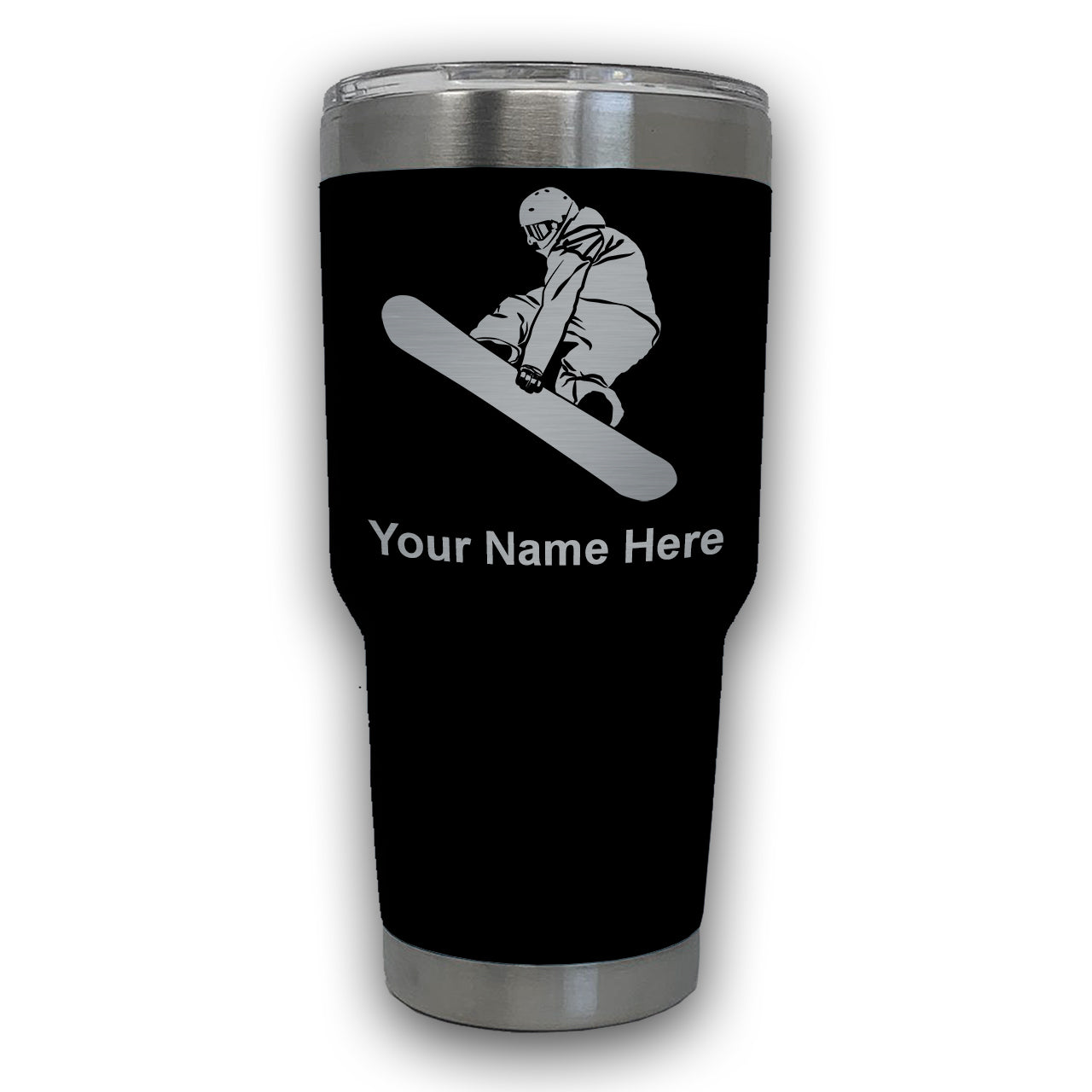 LaserGram 30oz Tumbler Mug, Snowboarder Man, Personalized Engraving Included