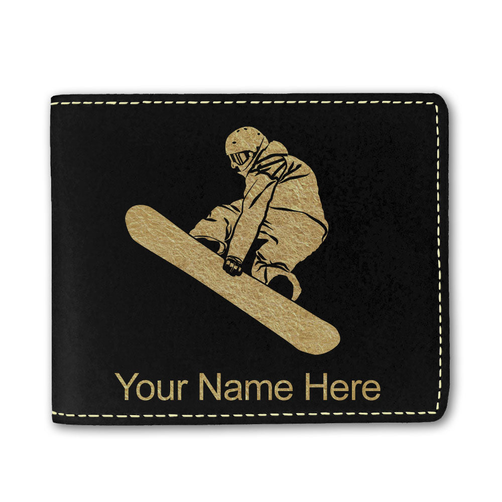 Faux Leather Bi-Fold Wallet, Snowboarder Man, Personalized Engraving Included