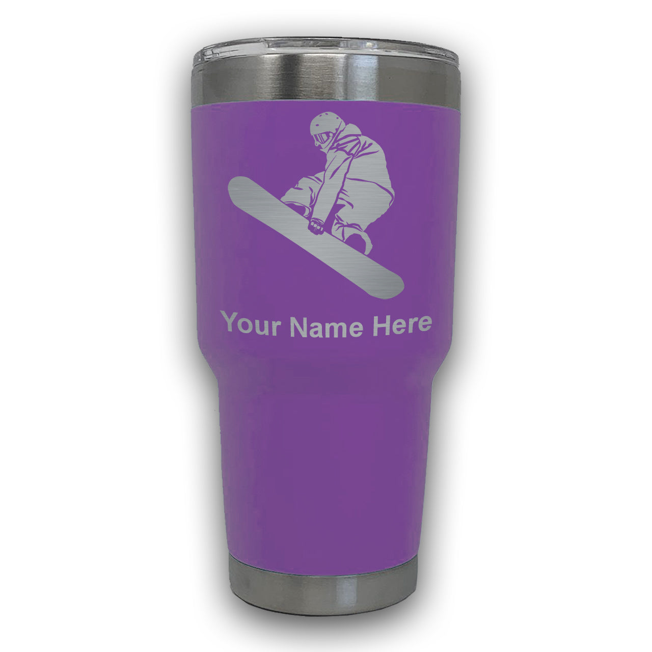 LaserGram 30oz Tumbler Mug, Snowboarder Man, Personalized Engraving Included