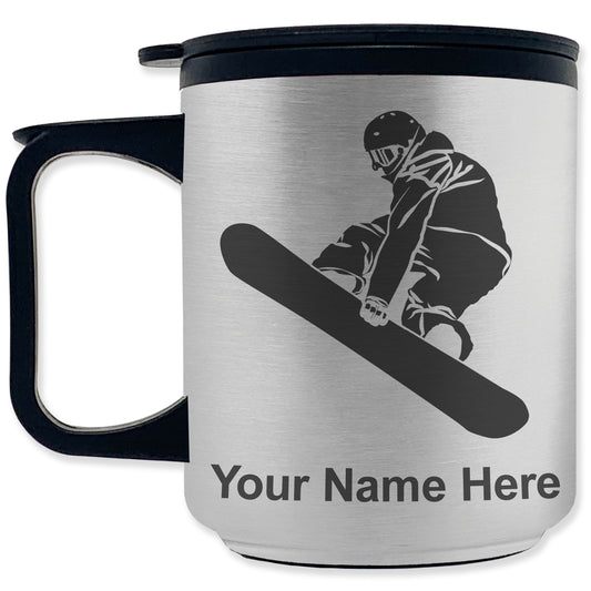 Coffee Travel Mug, Snowboarder Man, Personalized Engraving Included