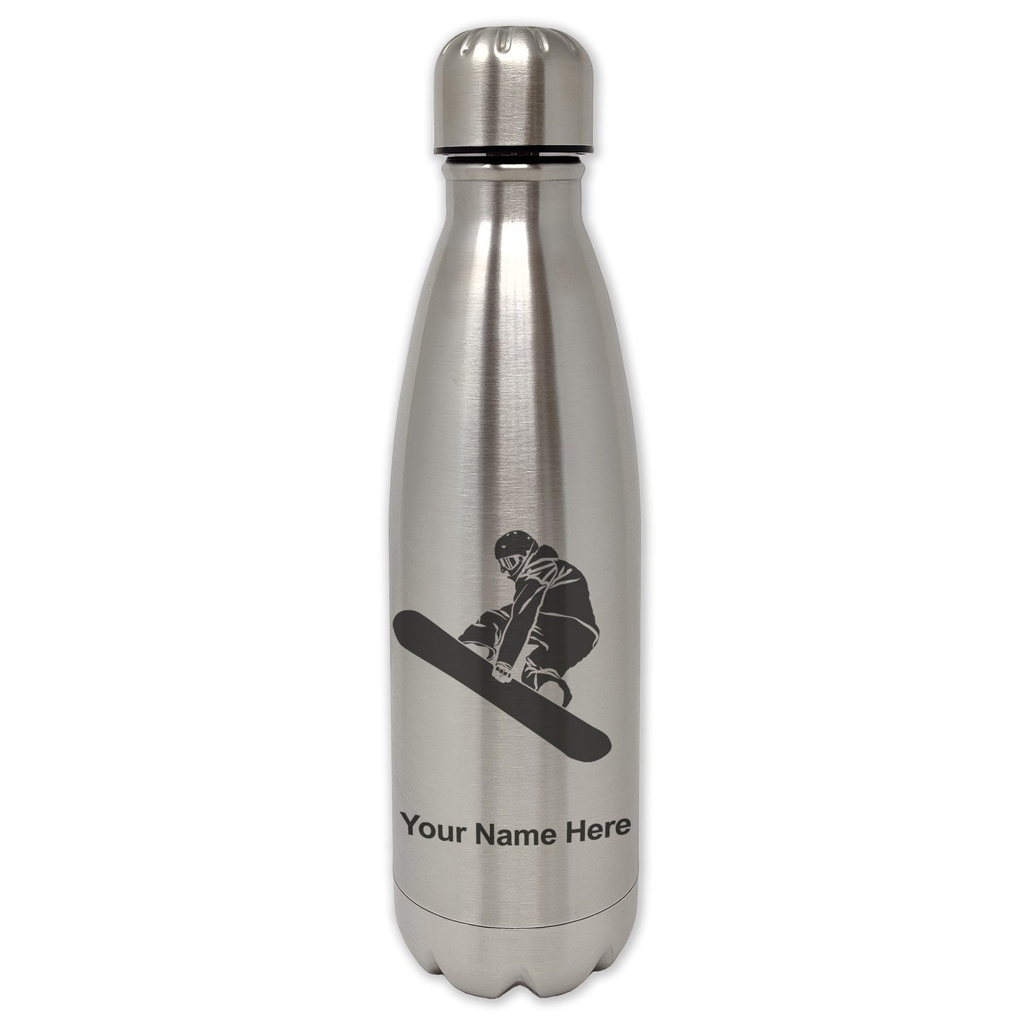 LaserGram Single Wall Water Bottle, Snowboarder Man, Personalized Engraving Included