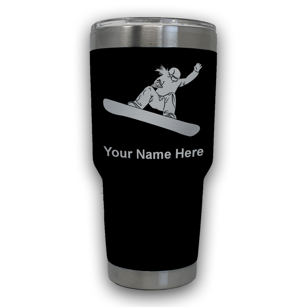 LaserGram 30oz Tumbler Mug, Snowboarder Woman, Personalized Engraving Included