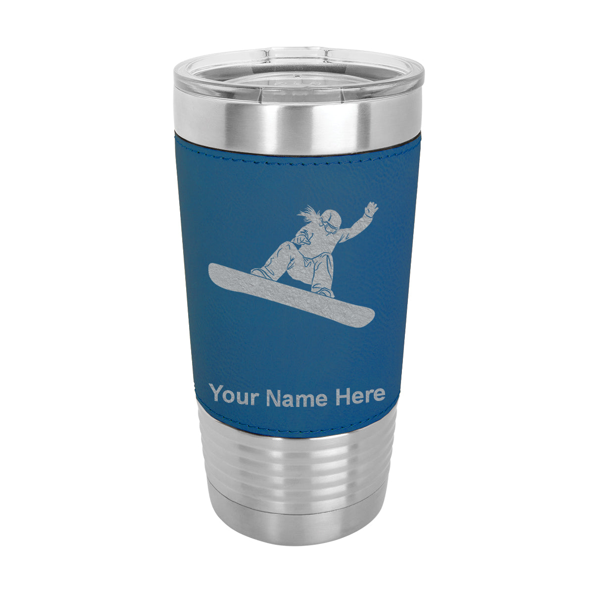 20oz Faux Leather Tumbler Mug, Snowboarder Woman, Personalized Engraving Included - LaserGram Custom Engraved Gifts