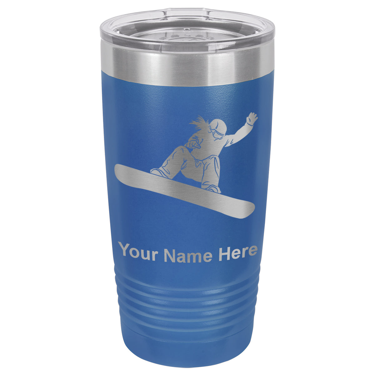 20oz Vacuum Insulated Tumbler Mug, Snowboarder Woman, Personalized Engraving Included