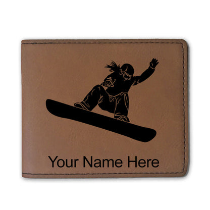 Faux Leather Bi-Fold Wallet, Snowboarder Woman, Personalized Engraving Included