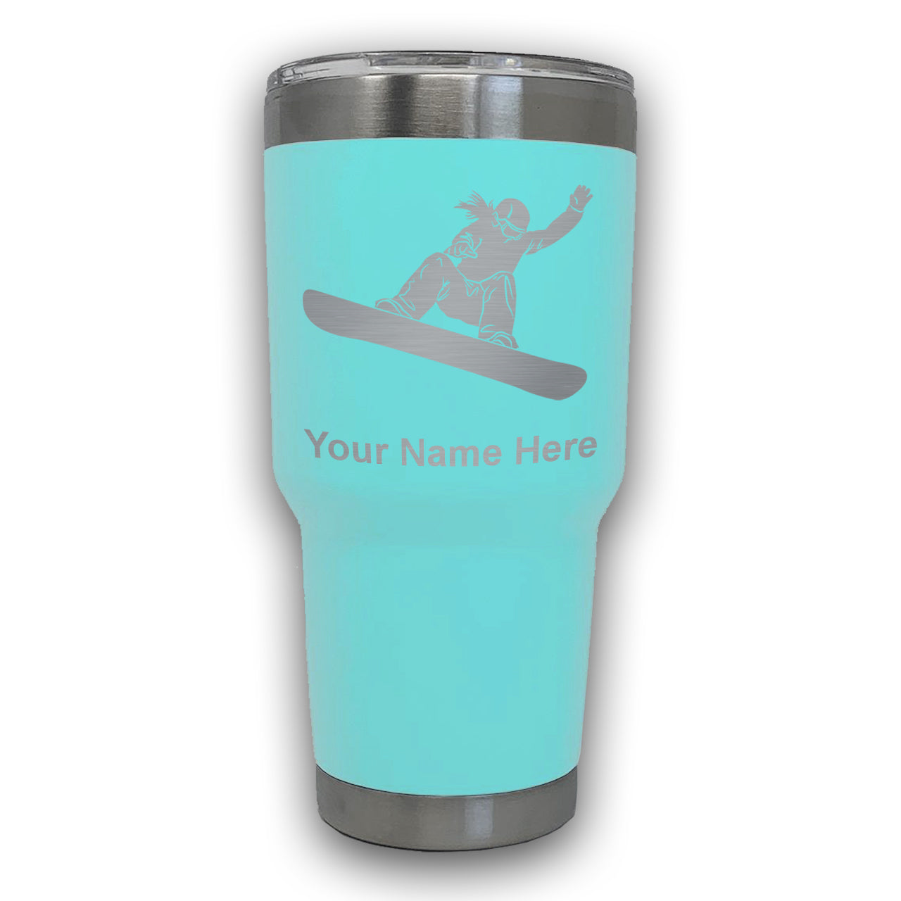 LaserGram 30oz Tumbler Mug, Snowboarder Woman, Personalized Engraving Included