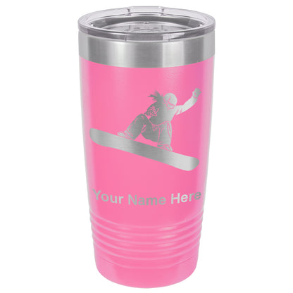 20oz Vacuum Insulated Tumbler Mug, Snowboarder Woman, Personalized Engraving Included