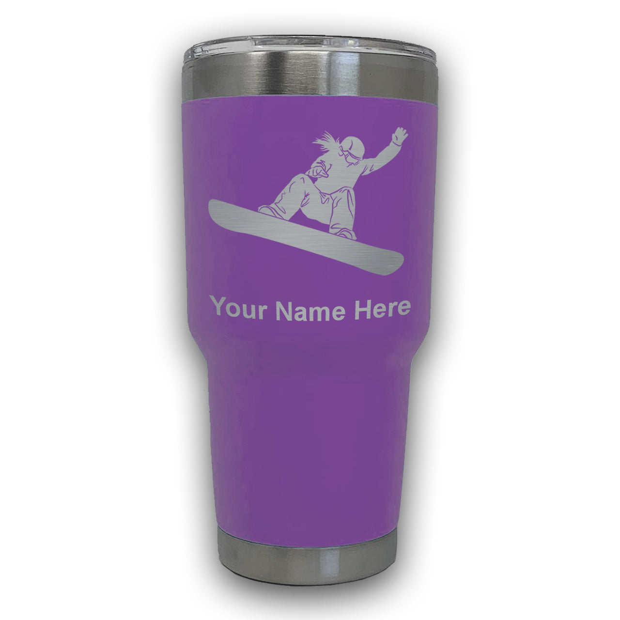 LaserGram 30oz Tumbler Mug, Snowboarder Woman, Personalized Engraving Included