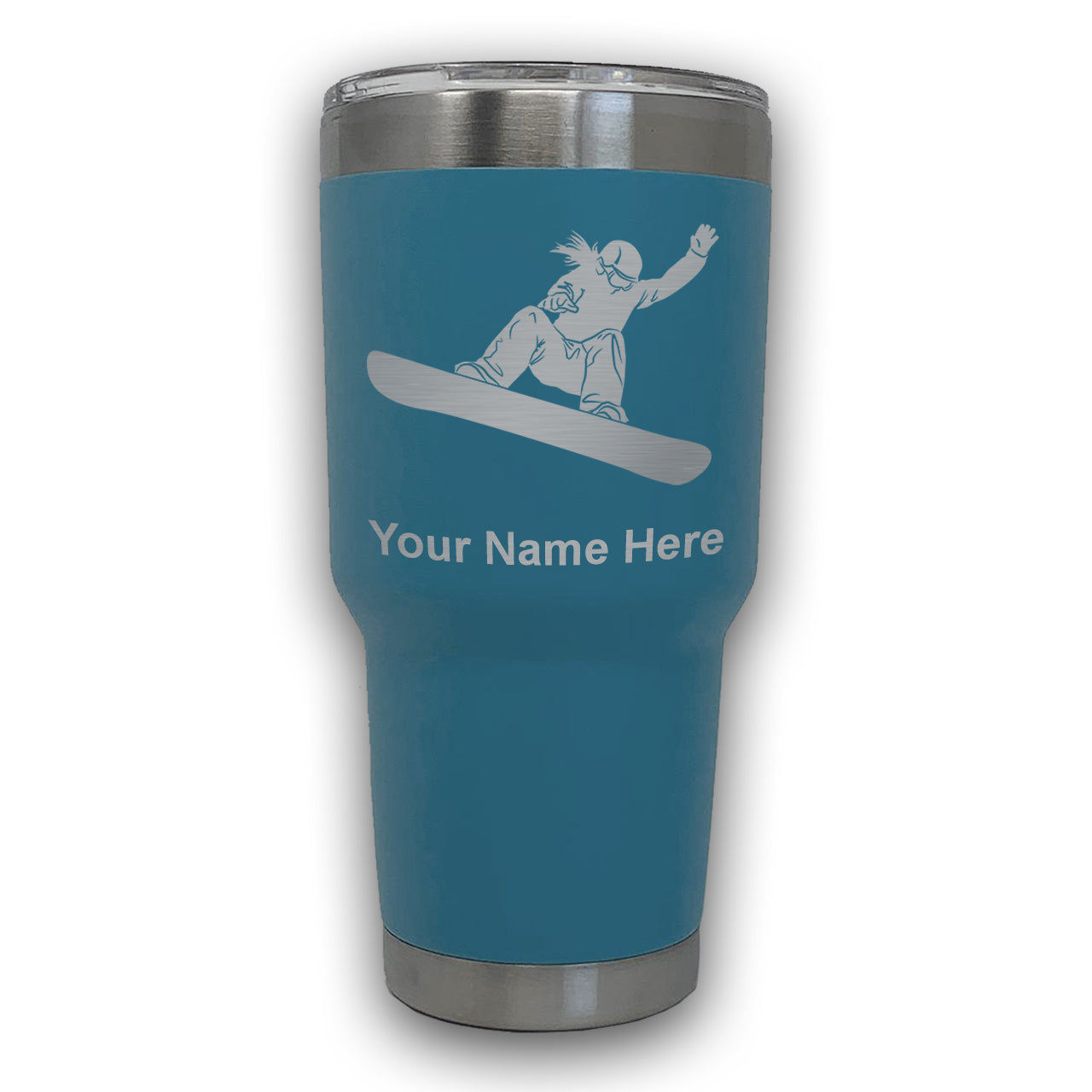 LaserGram 30oz Tumbler Mug, Snowboarder Woman, Personalized Engraving Included