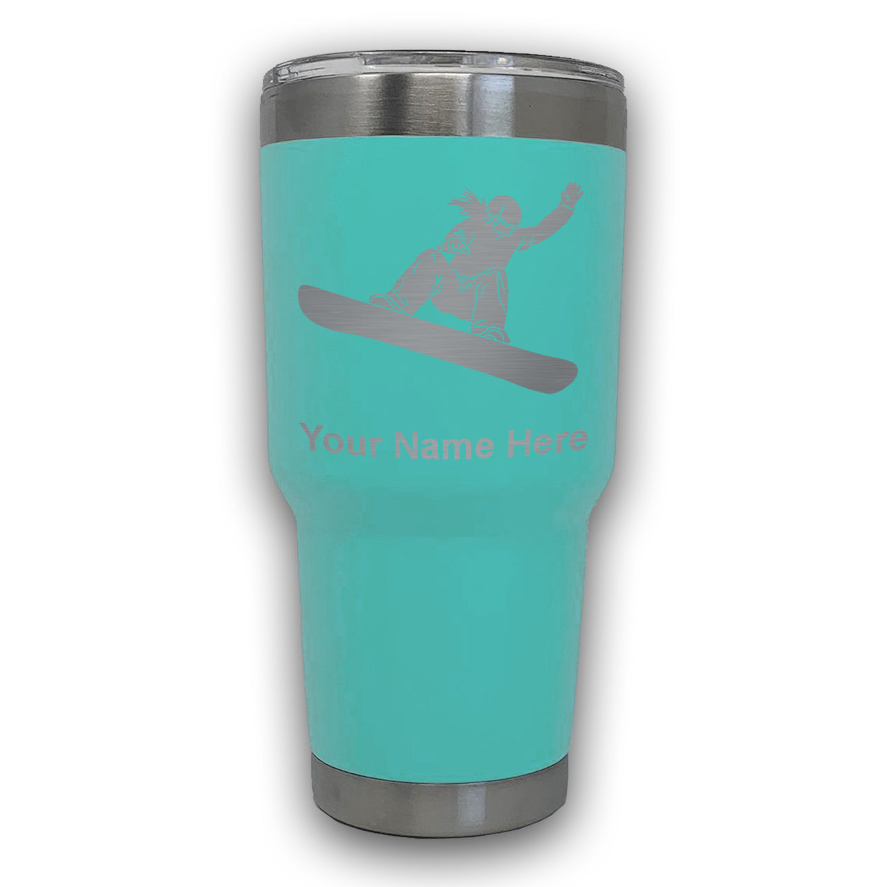 LaserGram 30oz Tumbler Mug, Snowboarder Woman, Personalized Engraving Included