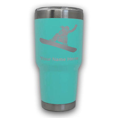 LaserGram 30oz Tumbler Mug, Snowboarder Woman, Personalized Engraving Included