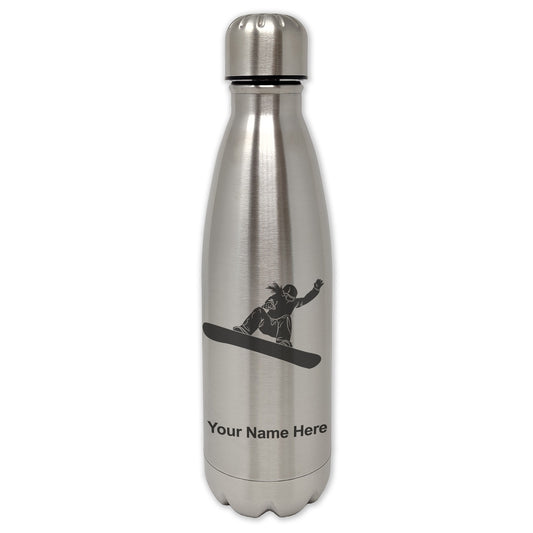 LaserGram Single Wall Water Bottle, Snowboarder Woman, Personalized Engraving Included