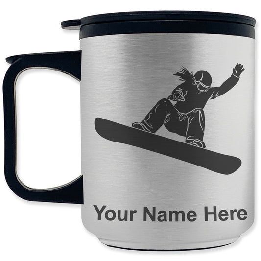 Coffee Travel Mug, Snowboarder Woman, Personalized Engraving Included