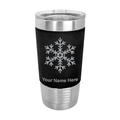 20oz Faux Leather Tumbler Mug, Snowflake, Personalized Engraving Included - LaserGram Custom Engraved Gifts