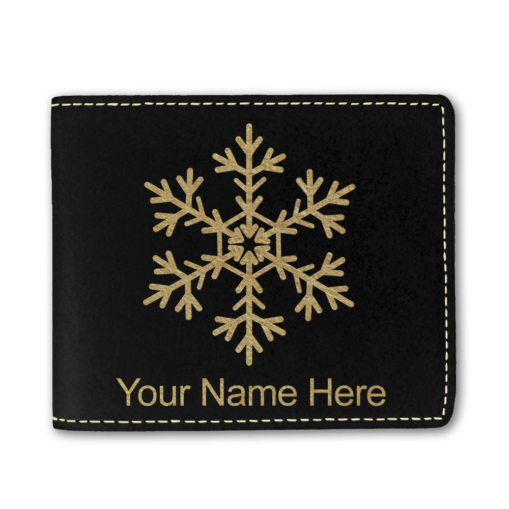 Faux Leather Bi-Fold Wallet, Snowflake, Personalized Engraving Included