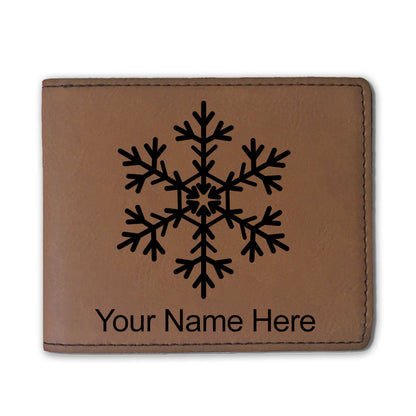 Faux Leather Bi-Fold Wallet, Snowflake, Personalized Engraving Included