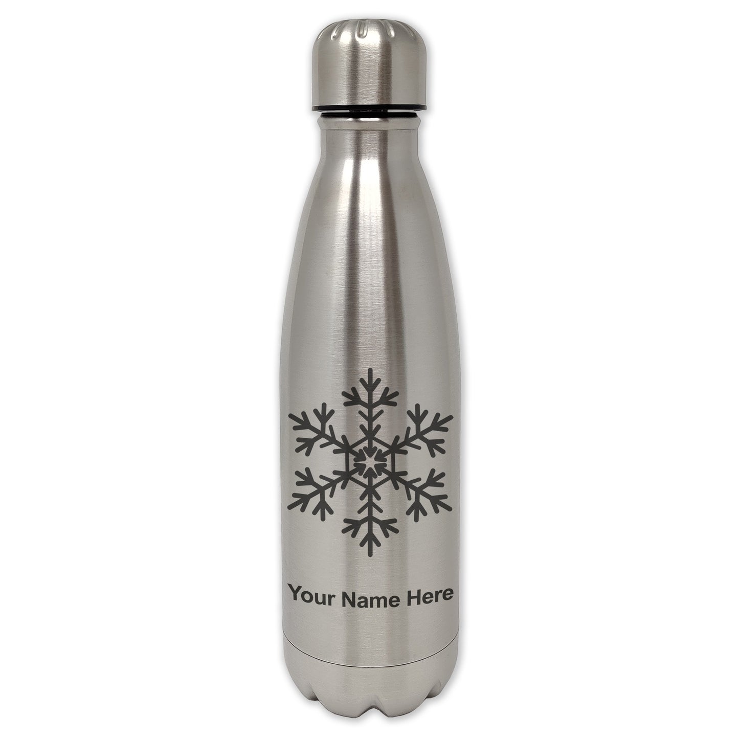 LaserGram Single Wall Water Bottle, Snowflake, Personalized Engraving Included