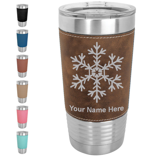 20oz Faux Leather Tumbler Mug, Snowflake, Personalized Engraving Included - LaserGram Custom Engraved Gifts