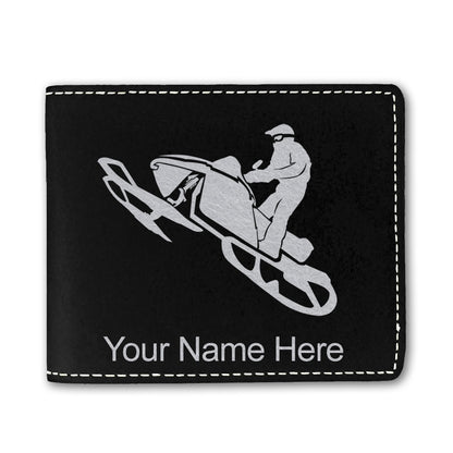 Faux Leather Bi-Fold Wallet, Snowmobile, Personalized Engraving Included