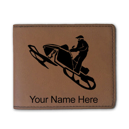 Faux Leather Bi-Fold Wallet, Snowmobile, Personalized Engraving Included