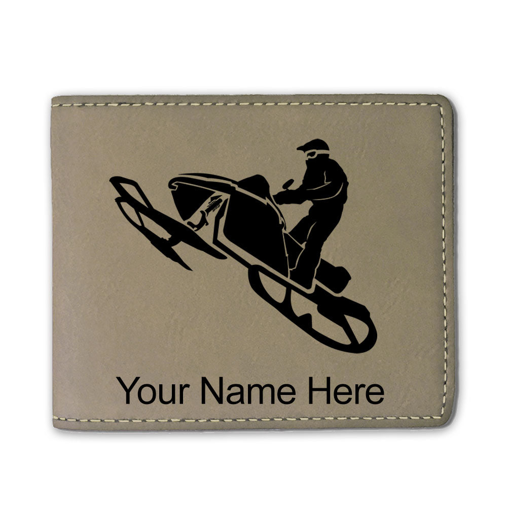 Faux Leather Bi-Fold Wallet, Snowmobile, Personalized Engraving Included