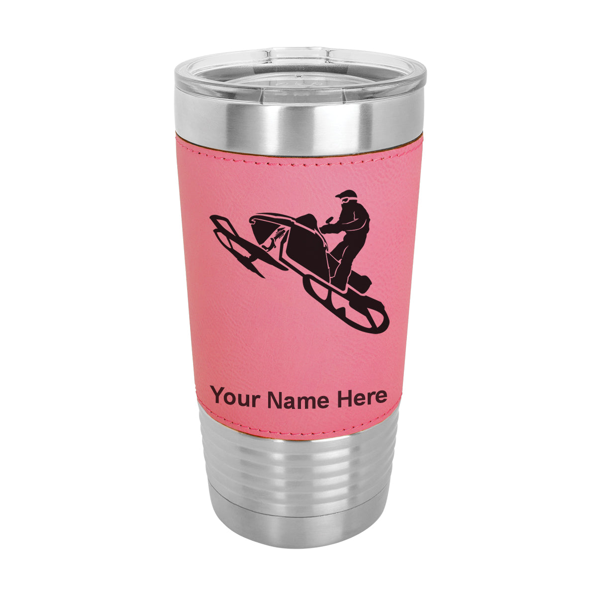 20oz Faux Leather Tumbler Mug, Snowmobile, Personalized Engraving Included - LaserGram Custom Engraved Gifts