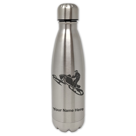 LaserGram Single Wall Water Bottle, Snowmobile, Personalized Engraving Included