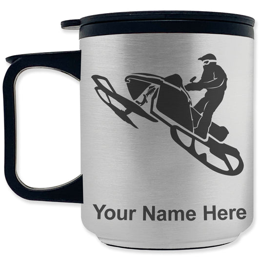 Coffee Travel Mug, Snowmobile, Personalized Engraving Included