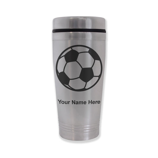 Commuter Travel Mug, Soccer Ball, Personalized Engraving Included