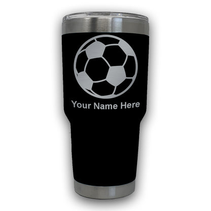 LaserGram 30oz Tumbler Mug, Soccer Ball, Personalized Engraving Included