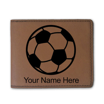 Faux Leather Bi-Fold Wallet, Soccer Ball, Personalized Engraving Included