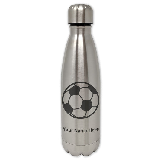 LaserGram Single Wall Water Bottle, Soccer Ball, Personalized Engraving Included