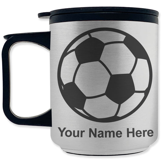 Coffee Travel Mug, Soccer Ball, Personalized Engraving Included