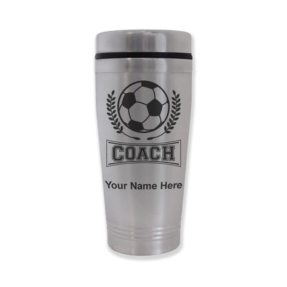 Commuter Travel Mug, Soccer Coach, Personalized Engraving Included