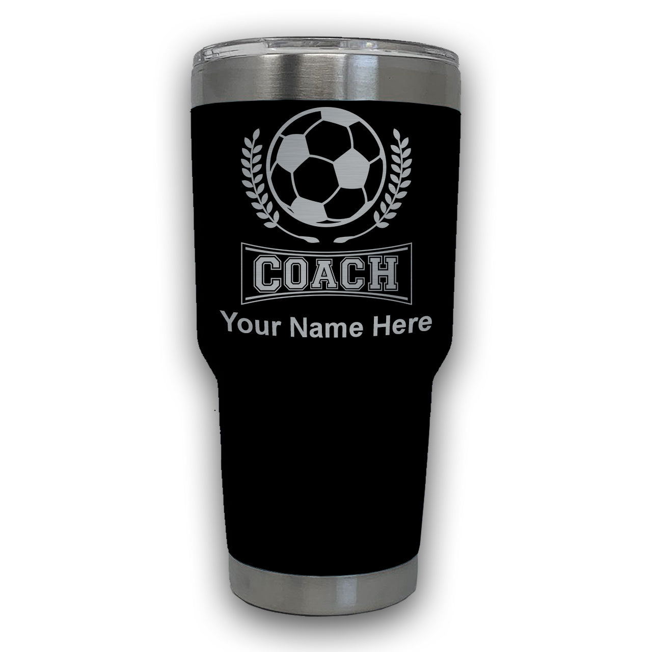 LaserGram 30oz Tumbler Mug, Soccer Coach, Personalized Engraving Included