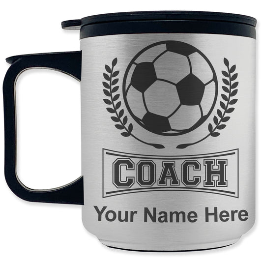 Coffee Travel Mug, Soccer Coach, Personalized Engraving Included