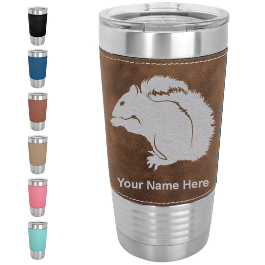 20oz Faux Leather Tumbler Mug, Squirrel, Personalized Engraving Included