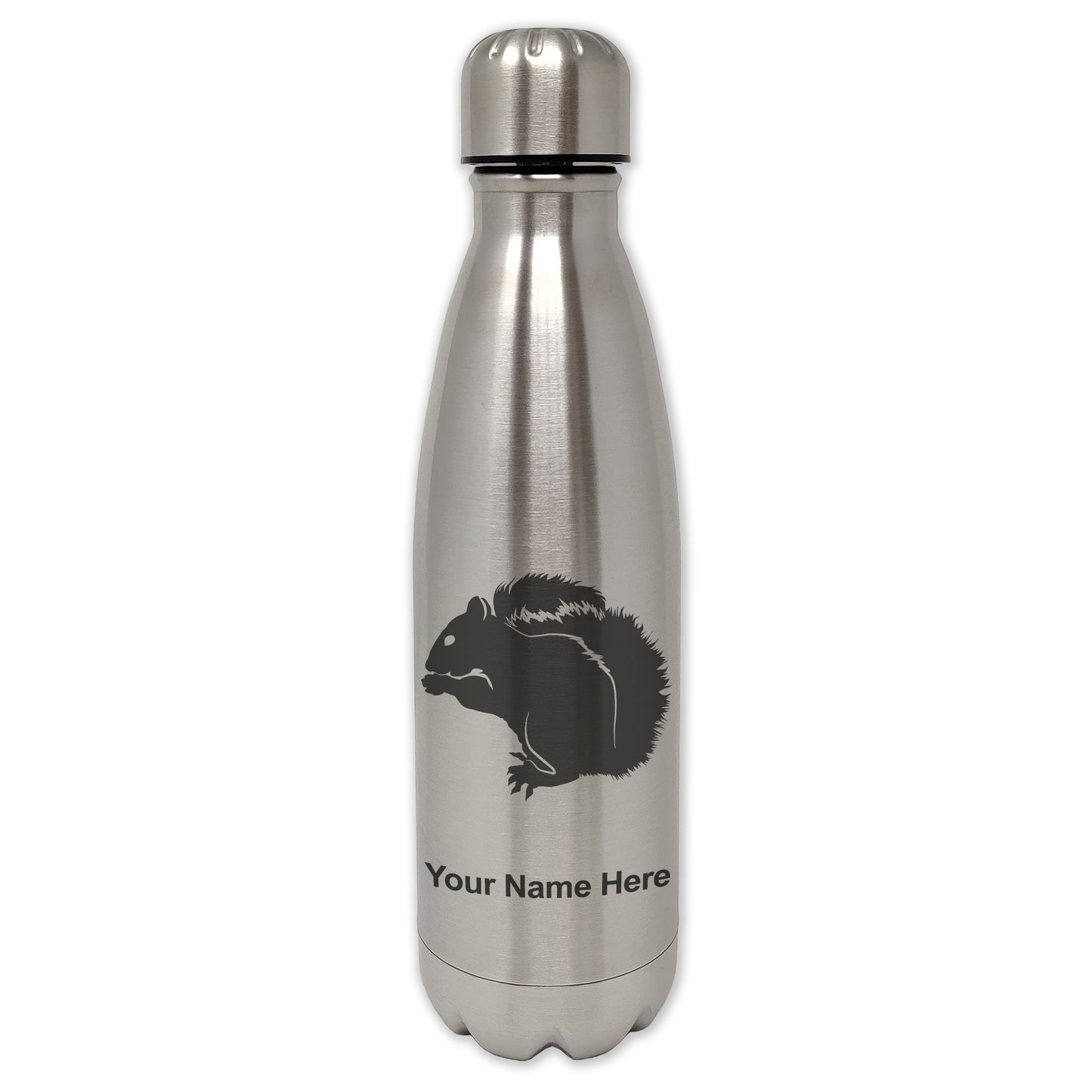 LaserGram Single Wall Water Bottle, Squirrel, Personalized Engraving Included