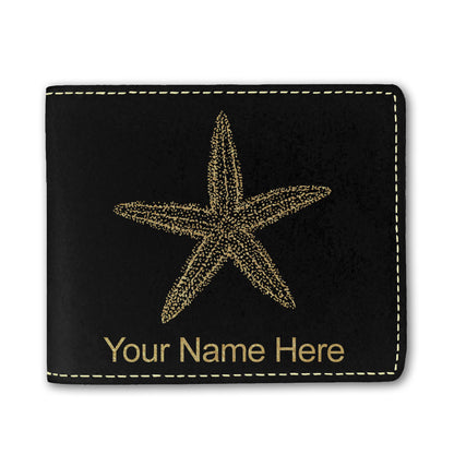 Faux Leather Bi-Fold Wallet, Starfish, Personalized Engraving Included