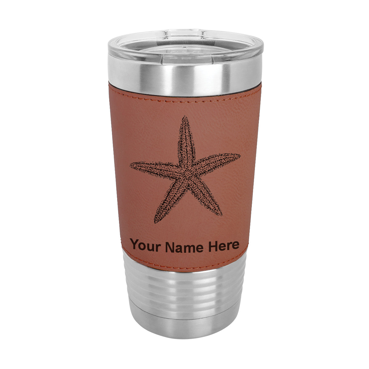20oz Faux Leather Tumbler Mug, Starfish, Personalized Engraving Included
