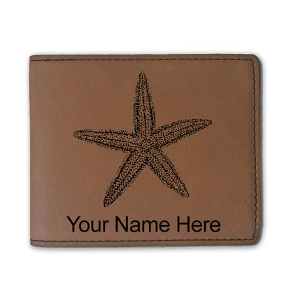 Faux Leather Bi-Fold Wallet, Starfish, Personalized Engraving Included