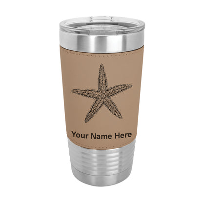 20oz Faux Leather Tumbler Mug, Starfish, Personalized Engraving Included