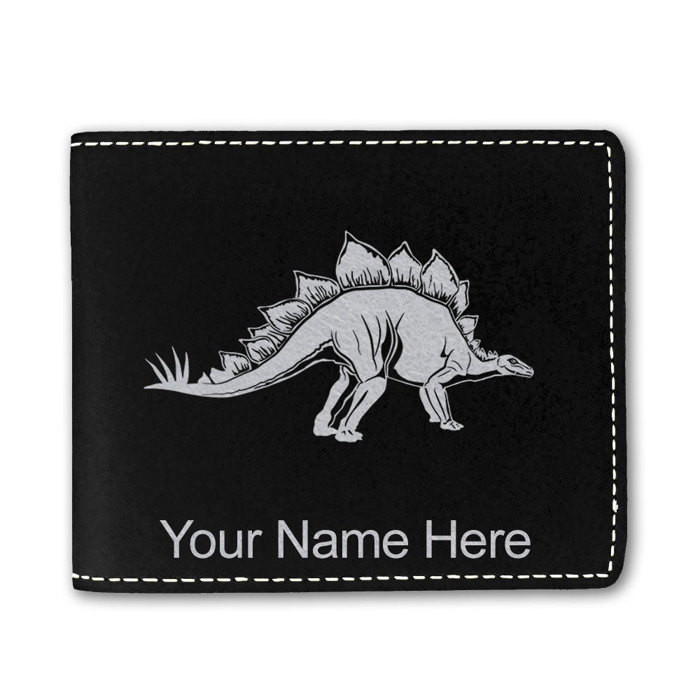Faux Leather Bi-Fold Wallet, Stegosaurus Dinosaur, Personalized Engraving Included
