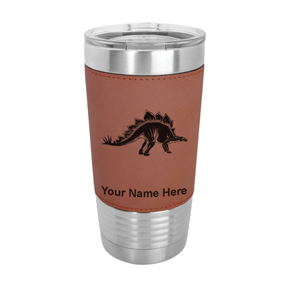 20oz Faux Leather Tumbler Mug, Stegosaurus Dinosaur, Personalized Engraving Included